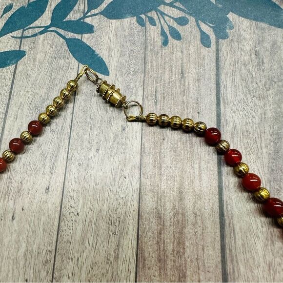 Orange Glass And Gold Bead Vintage Necklace 18 In B2 - Picture 2 of 3